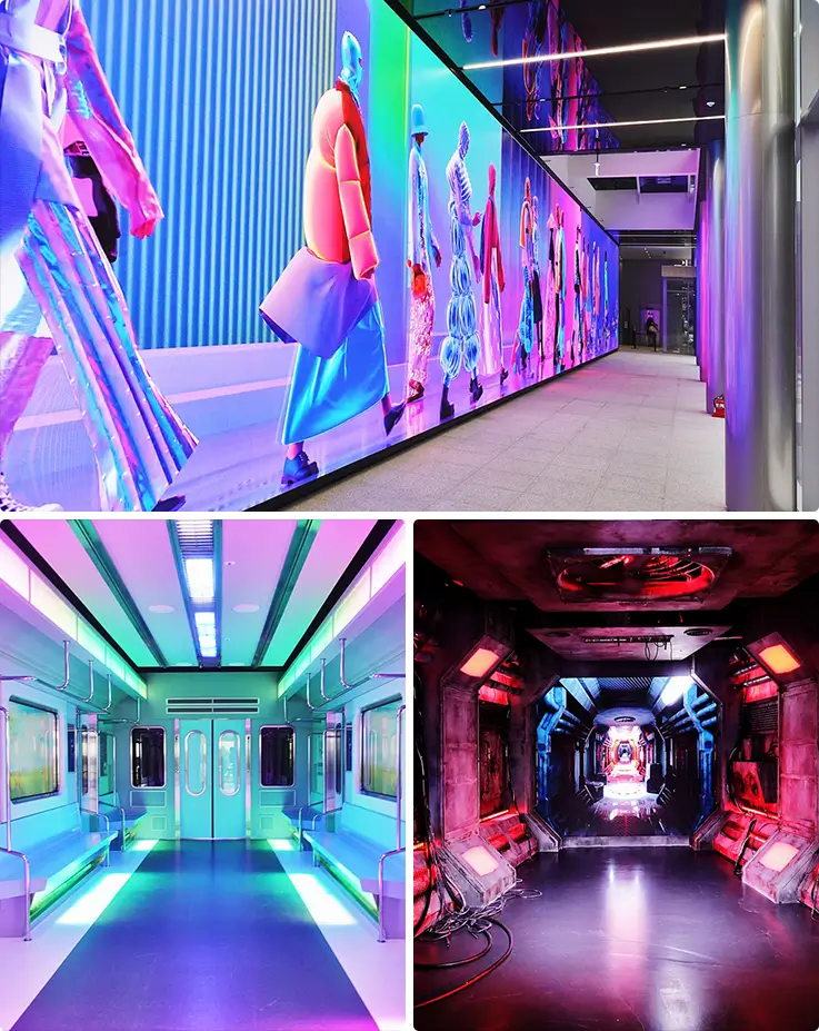 HiKR GROUND's colorful, immersive digital corridors and futuristic interactive light installations.