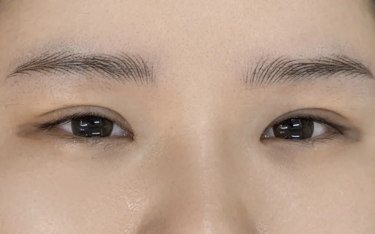 Fuller, defined eyebrows with natural hair strokes after semi-permanent makeup at Humanhandz.