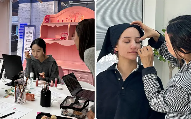 Personalized K-beauty makeup practice and one-on-one artist application class in Hongdae.
