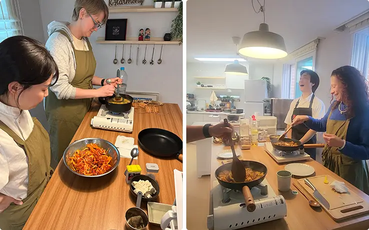 People enjoying cooking jang-based dishes at K-Harmony in Seoul