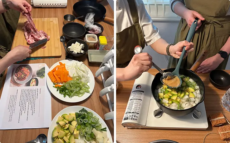 People enjoying cooking jang-based dishes at K-Harmony in Seoul