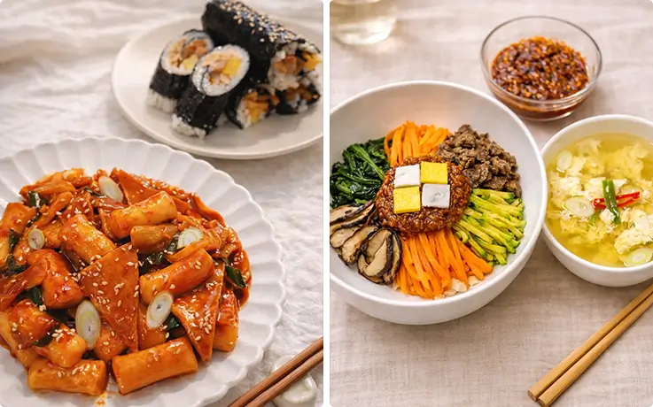 Tteokbokki and bibimbap at K-Harmony in Seoul