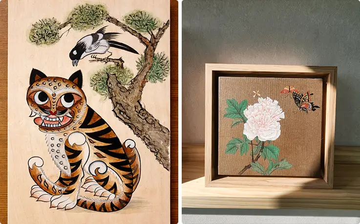 Various pre-sketched minhwa design at K-Harmony in Seoul