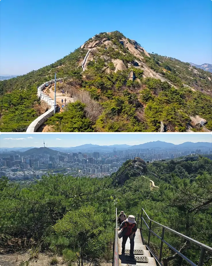 Granite peaks and people hiking along Mt. Inwangsan in Seoul