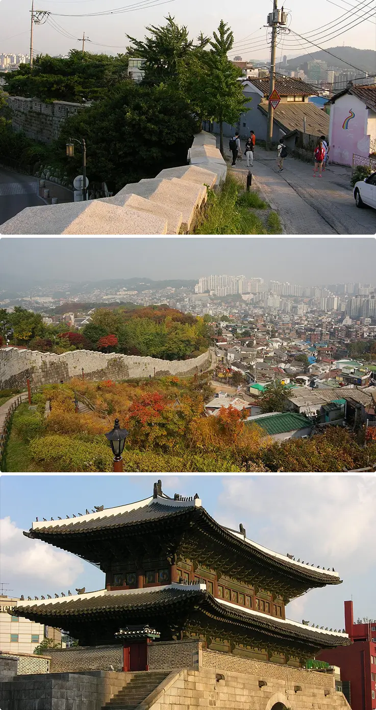 Residential districts and beautiful Dongdaemun at Naksan Park in Seoul