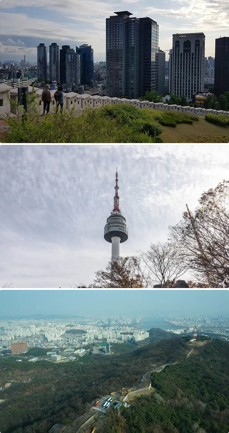 Stunning fortress wall, N Seoul Tower and breathtaking scenery in Namsan Park