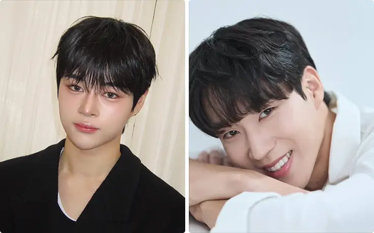 Men with clean, polished idol-inspired hair styling and fresh K-beauty grooming looks.