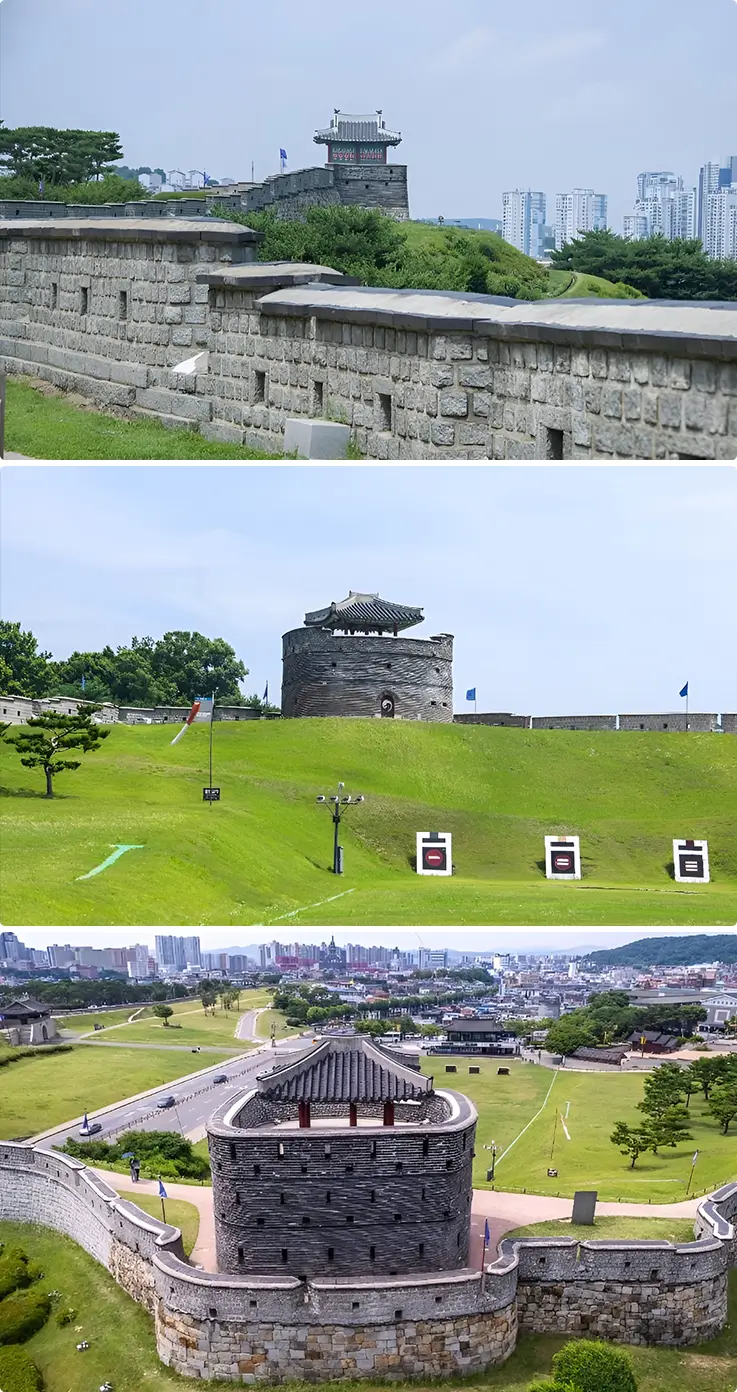 Wall trails and observation towers at Suwon Hwaseong Fortress