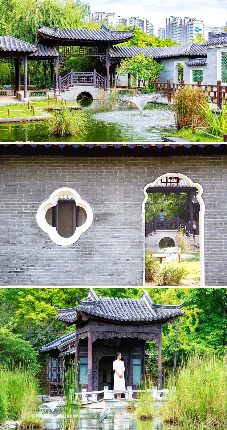 Wolhwawon Garden's serene Chinese pavilions, ornamental ponds, and lush greenery in Suwon.