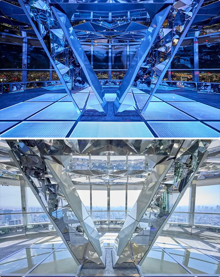 Day and Night View of Tokyo Tower Top Deck