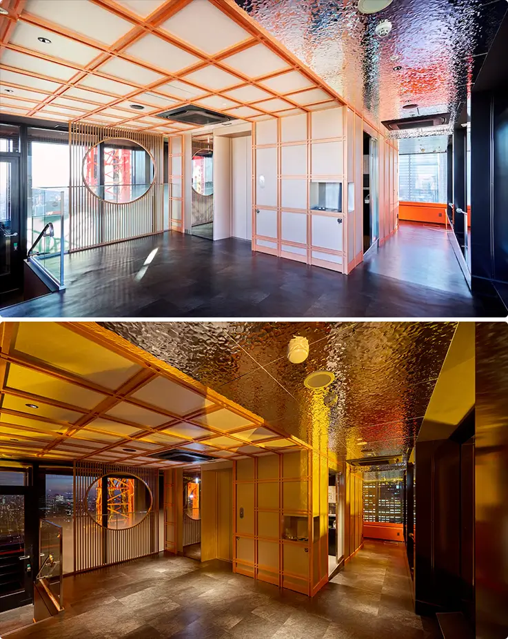 Day and Night View of Tokyo Tower Top Deck