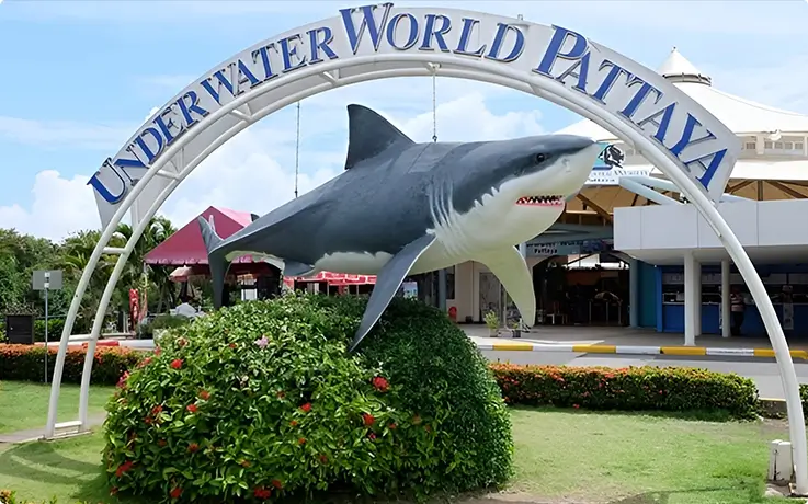 A shark sculpture at the entrance of Underwater World Pattaya