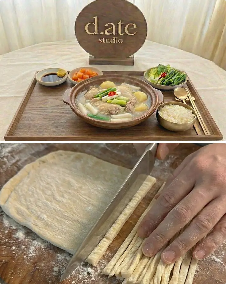 Korean cuisine full-course including dak-hanmari, kimchi, kalguksu, and more