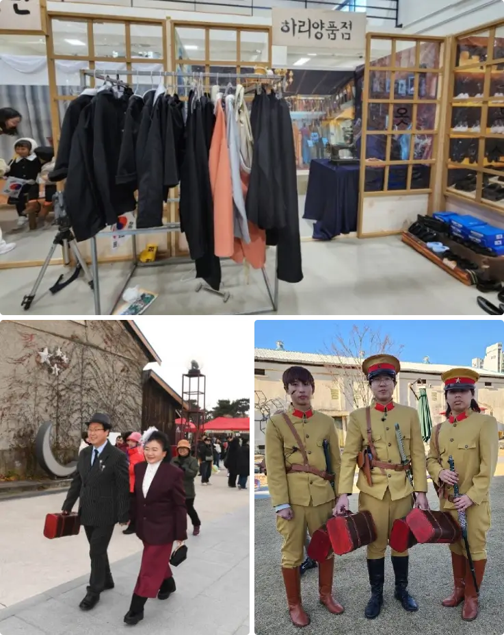 1920s Korean attire rental shop and people dressed up in 1920s attire at the festival