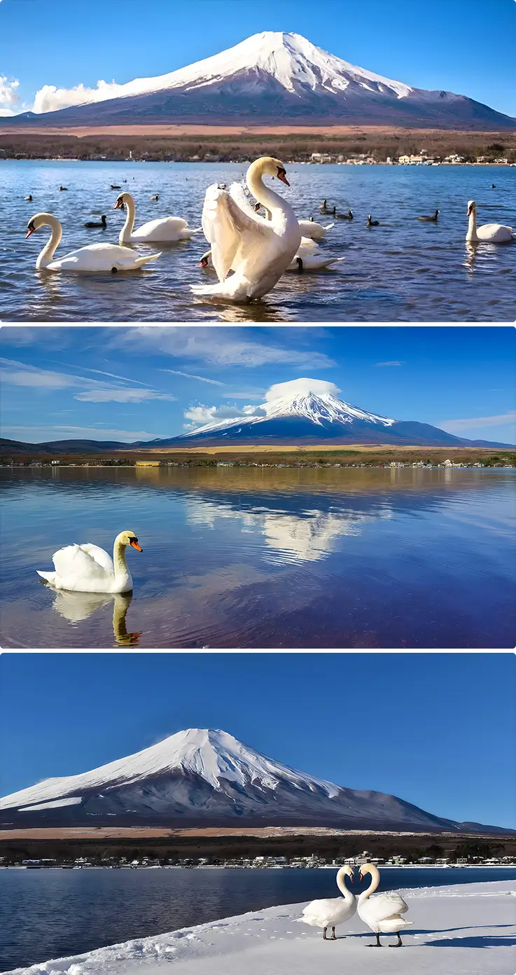 Graceful swans at Lake Yamanaka in Yamanashi