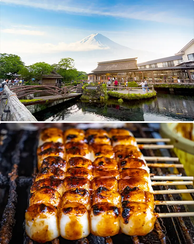 Various restaurants and stores and dango at Oshino Hakkai