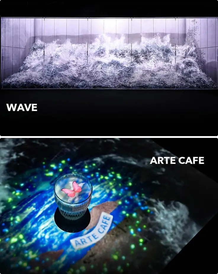 Media art installations and a cafe at Yeosu Arte Museum