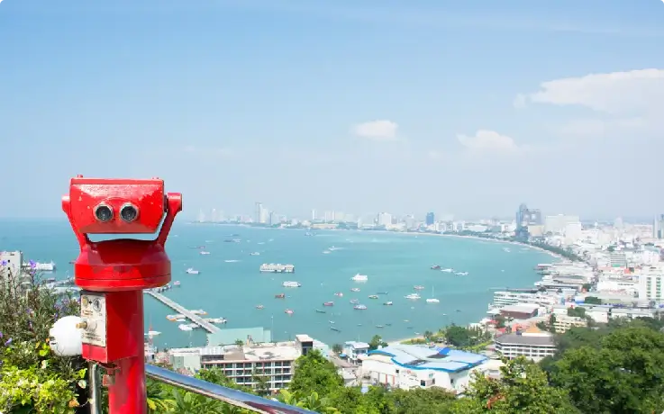 Panoramic view of Pattaya city and coastline from Khao Pattaya viewpoint