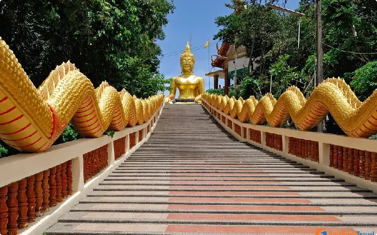 Giant golden Buddha statue at Wat Phra Yai on Koh Phra Yai, Pattaya
