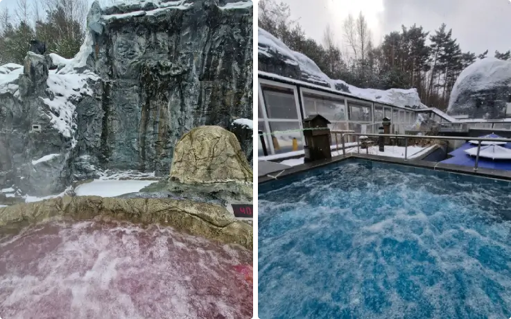 Outdoor spa with snow view at Peak Island Yongpyong in winter