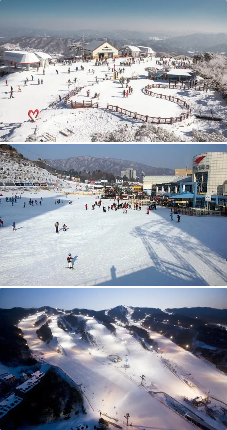 Wide view of Phoenix Park Ski Resort with snow-covered ski slopes and mountain scenery