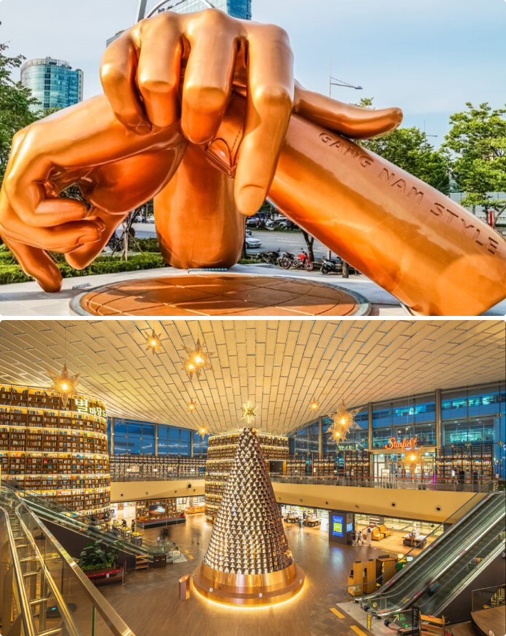Statue of Gangnam Style and Coex Starfield Library