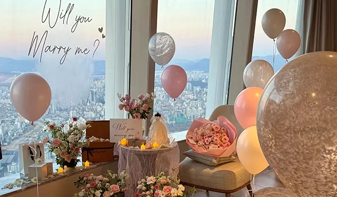 Romantic K-Drama Style Proposal Setup in Seoul