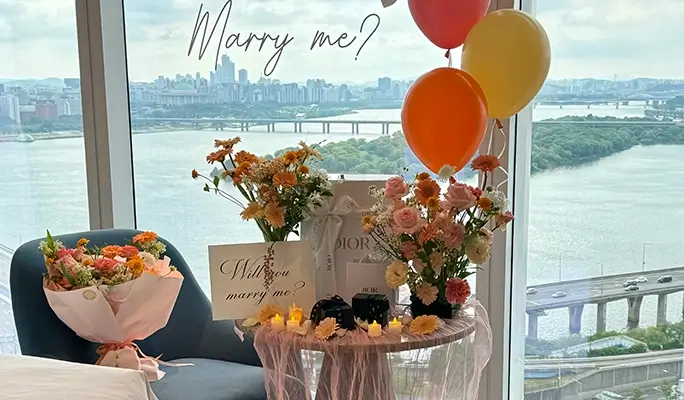 Romantic K-Drama Style Proposal Setup in Seoul