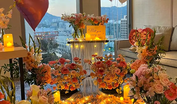 Romantic K-Drama Style Proposal Setup in Seoul