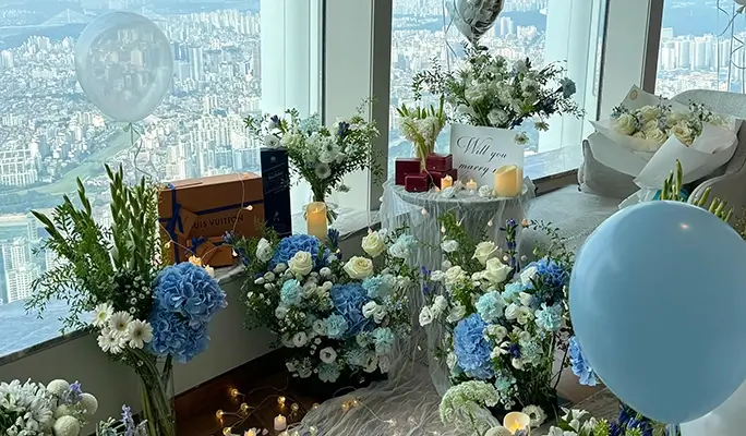 Romantic K-Drama Style Proposal Setup in Seoul