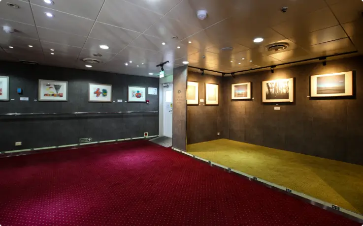 Art gallery with featured works by Korean artists on display on the Pukwan Ferry.