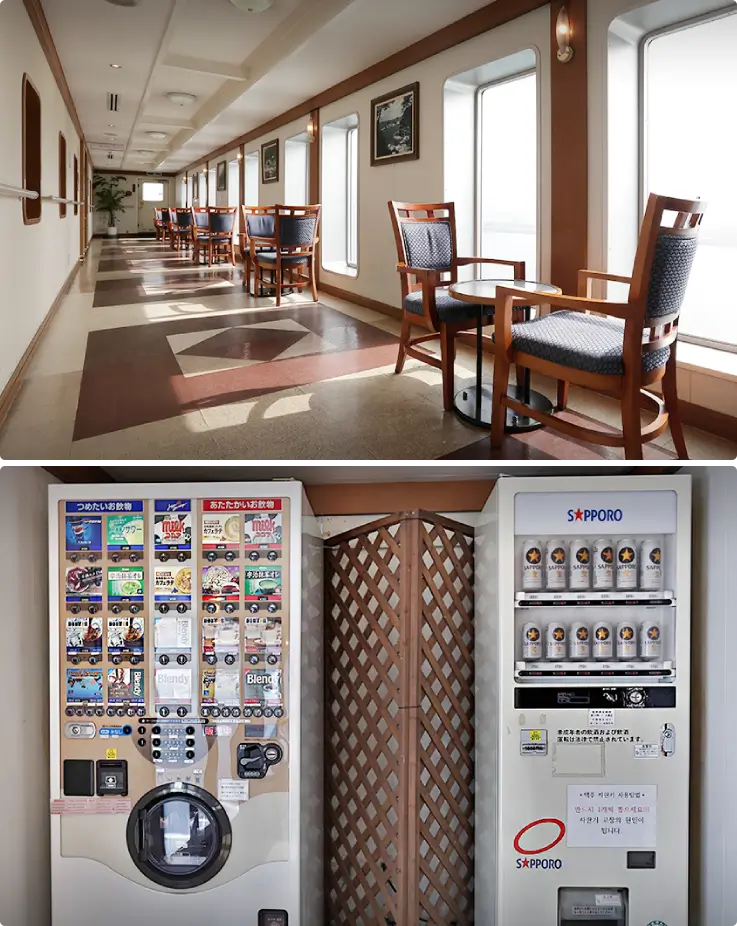 Sea view lounge on Pukwan ferry's Hamayuu ship.