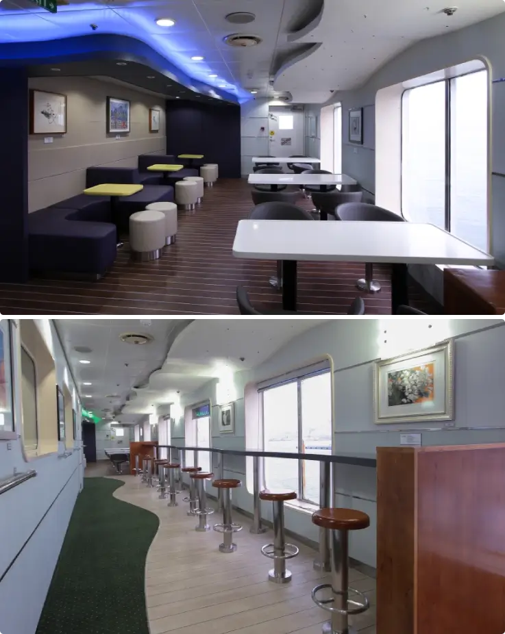 Resting area with a sea view on the Pukwan Ferry.