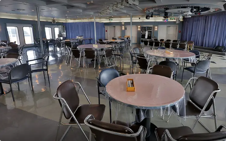 Multi hall with a karaoke machine on the Pukwan Ferry's Hamayuu ship.