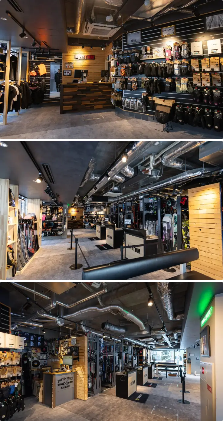 Interior view of Rhythm Furano ski rental shop