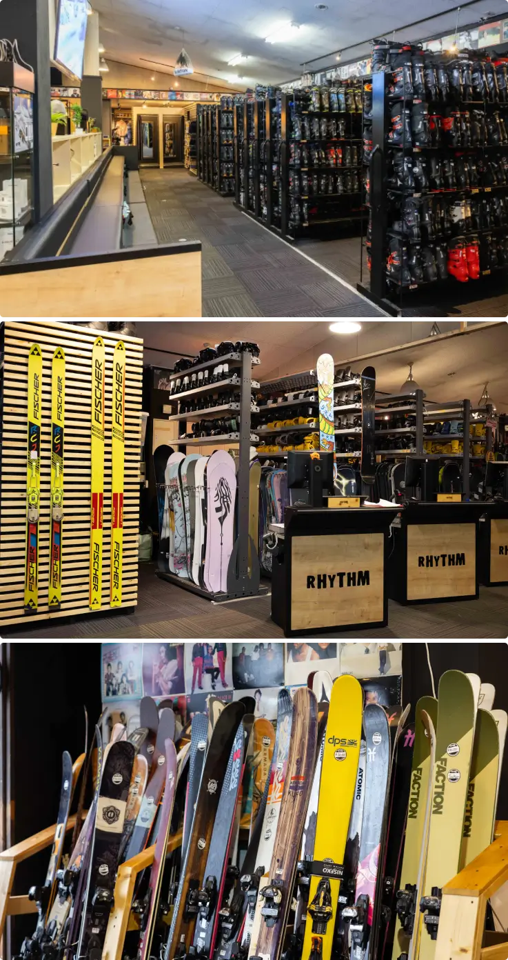 Interior view of Rhythm Wadano Hakuba ski rental shop