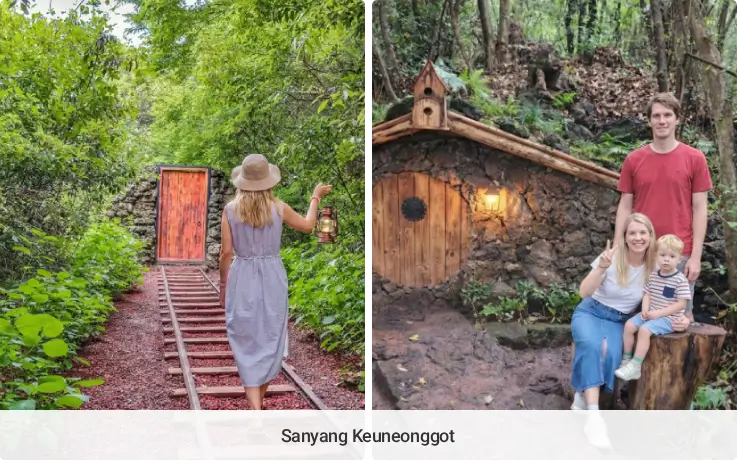 Family enjoying Sanyang Keuneonggot's greenery during a 1 day bus tour around Jeju Island.