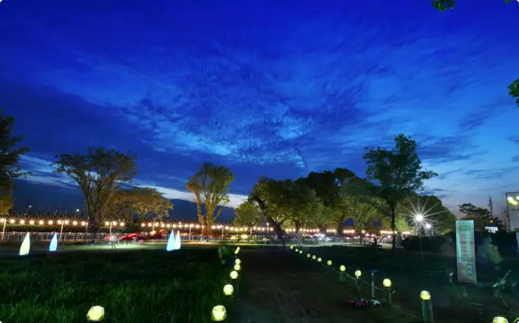 Illuminated night trail at Gayasan Mountain with scenic views in Korea