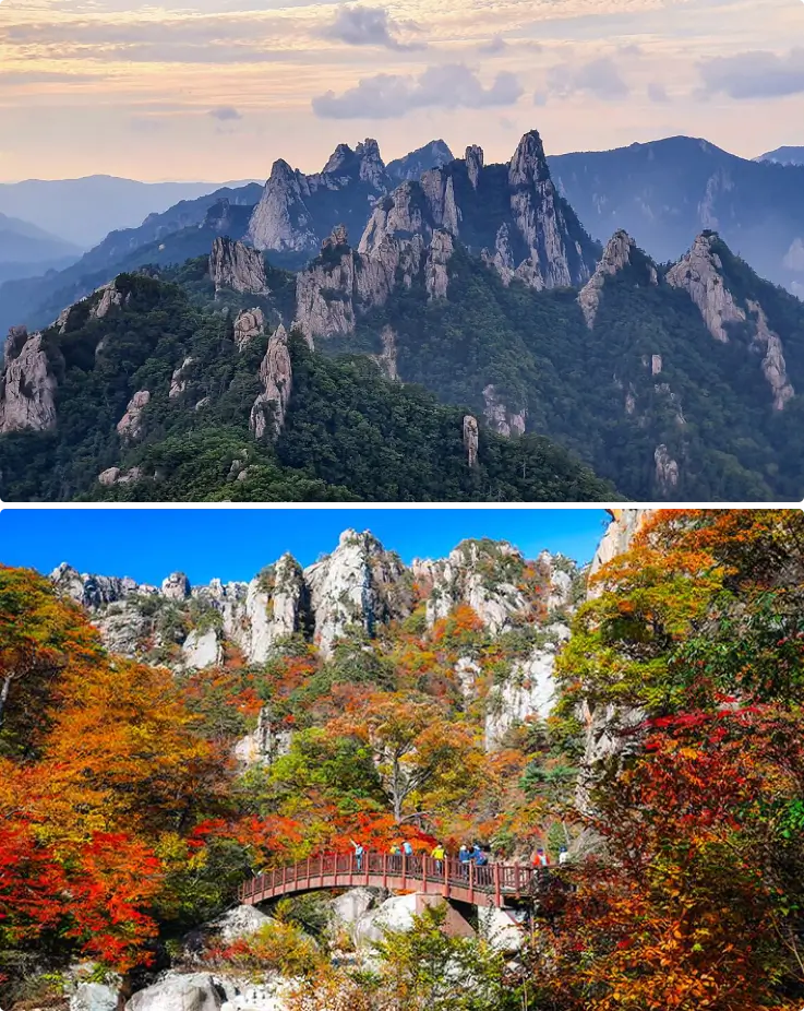 Seoraksan Mountain covered in colorful autumn foliage