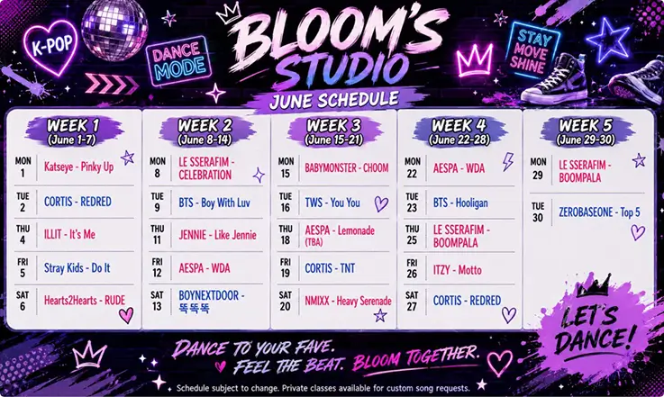 Join-in class song schedule poster for June