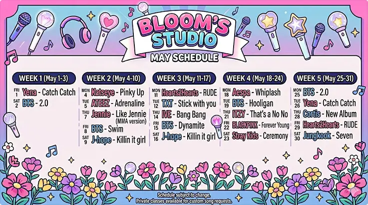 Join-in class song schedule poster for May