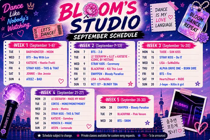 Calendario de canciones de la Clase Grupal para septiembre