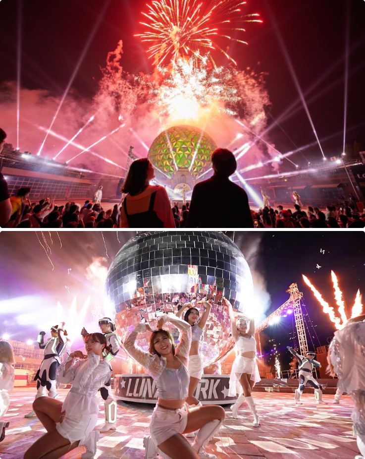 Spectacular fireworks show at Seoul Land in the evening.