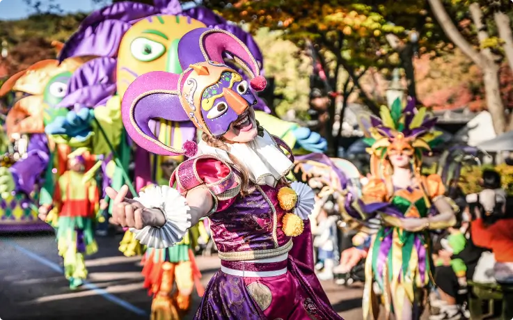 Mardi Gras parade at Seoul Land, featured in the Netflix hit Squid Game.