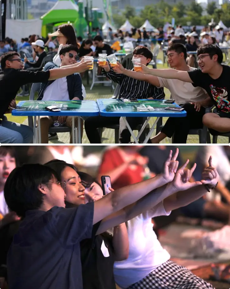Friends having fun together at Songdo Beer Festival