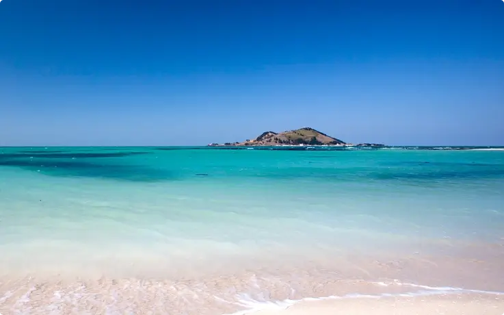 Hyeopjae Beach with white sand and turquoise waters in Jeju.