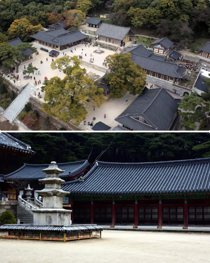Traditional Sudeoksa Temple surrounded by spring greenery and peaceful nature