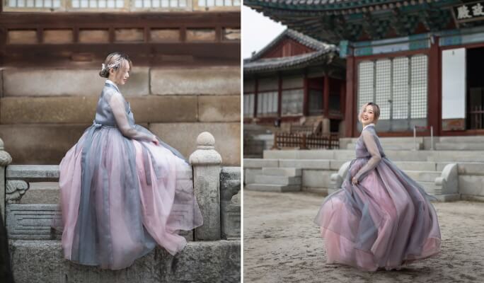 モダン韓服レンタル＆韓国の伝統家屋または景福宮での写真撮影