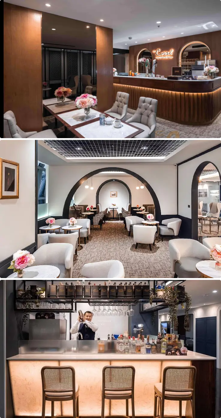 Luxury seating and premium dining at The Coral First and Finest Class Lounge in Terminal D Bangkok