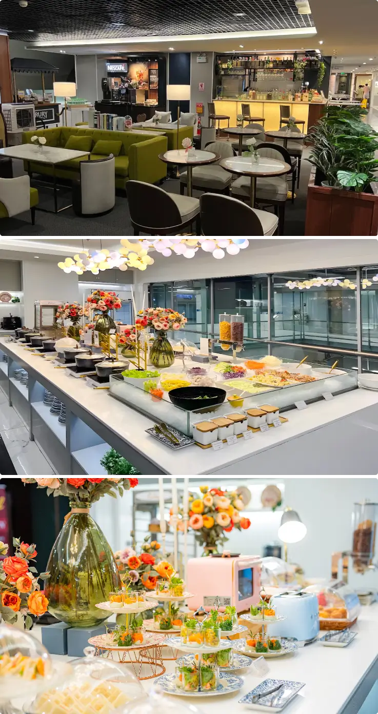 Luxury seating and premium dining at The Coral First and Finest Class Lounge in Terminal D Bangkok